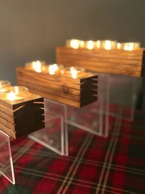 Hand Crafted Wooden Tealight Holder Set in Brown Maple